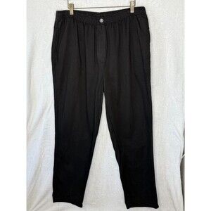 Woman Within 18W Black Cotton Relaxed Fit Elastic Waist Pull On Pants